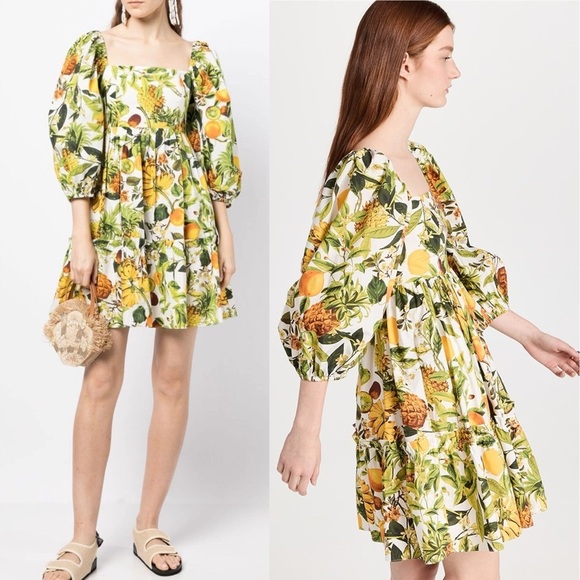 Cara Cara Sip Sip White Puff Sleeve Dress in Banana Fruit Print - S - Picture 8 of 8